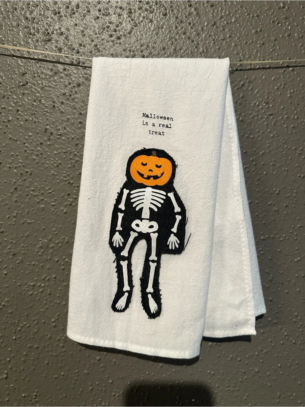 Mud Pie Halloween Pumpkin Head Skeleton Tea Towel